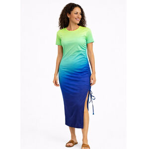 Women’s Short Sleeve Side Split Ruched Bodycon Midi Dress – Size L – NWT